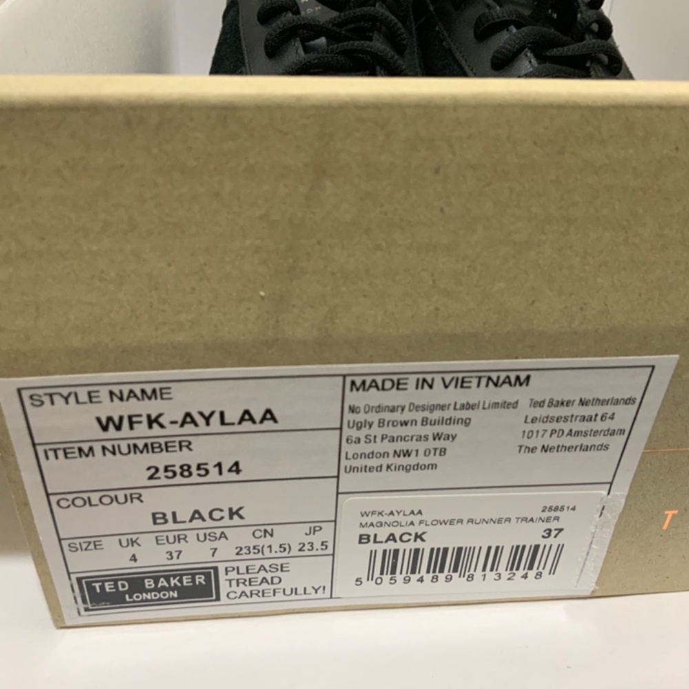 Ted Baker Aylaa Black Leather Floral Trainers Magnolia-Print Fashion Sneakers 7 - Picture 6 of 12